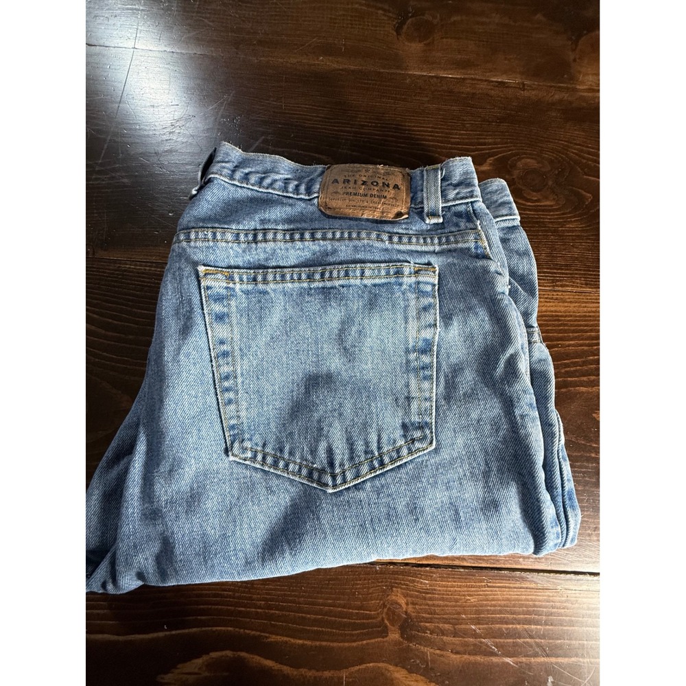 Arizona Jean Co Mens Original Straight Leg Denim Jeans Light Wash Blue 38x30